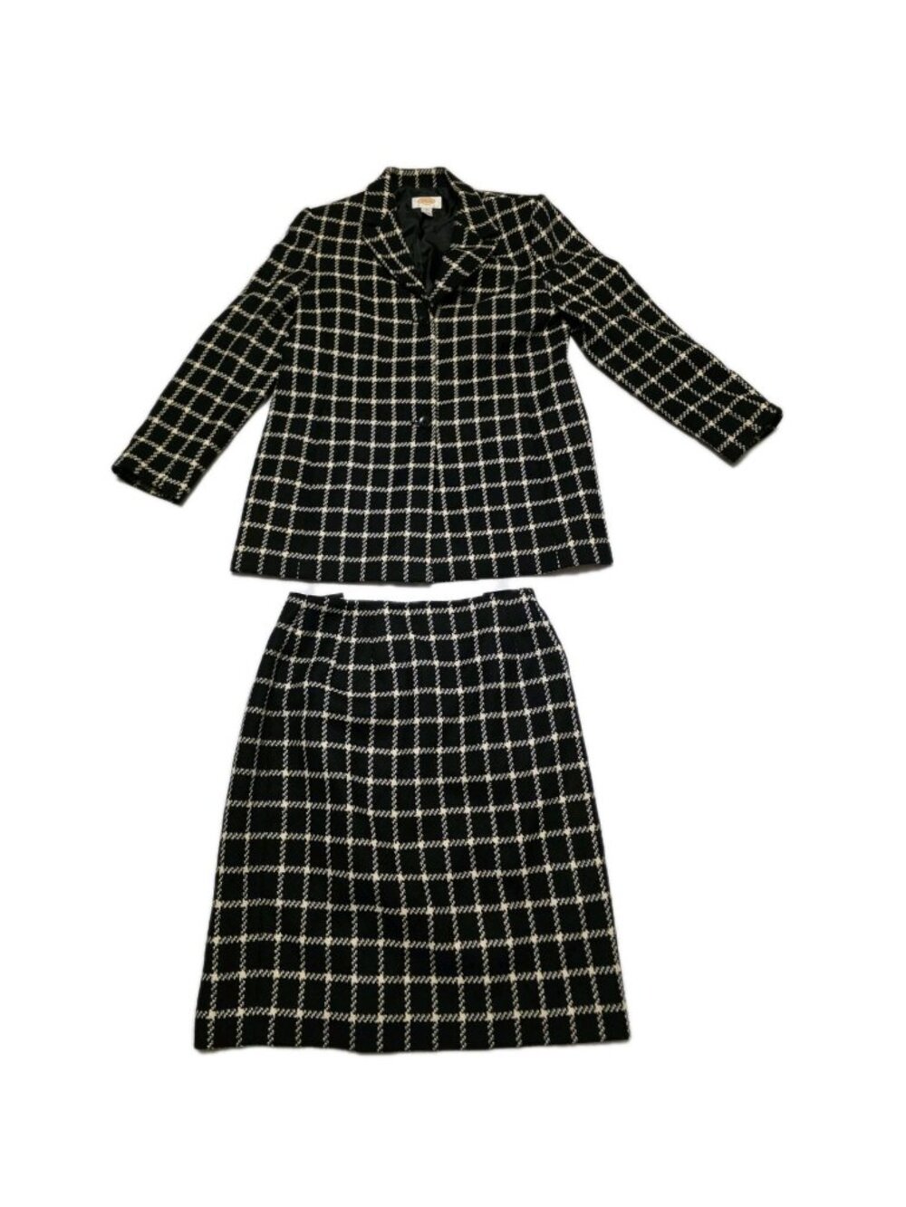 Vtg Classic Talbots Houndstooth Black & White Checker Wool Blazer & Skirt Sz 8P